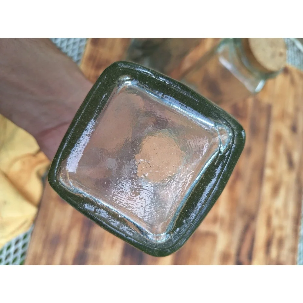 Vintage 1 Triangular 2‎ Square Thick Green Clear Glass Flower Vase Kitchen Jars